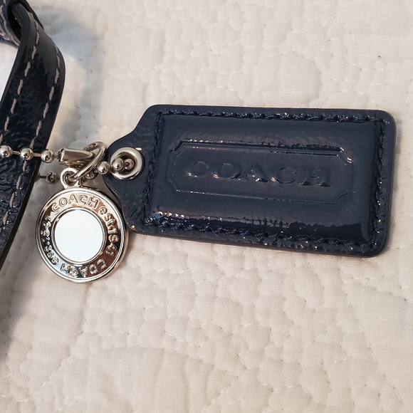 Coach Patent Marine Navy Blue Leather Logo Mini Tote Purse - Picture 10 of 16